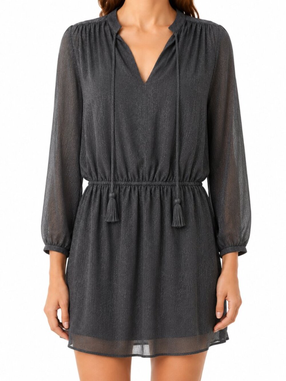 White House Black Market Womens 0 NWT Charcoal Shimmer Chiffon Mini Dress